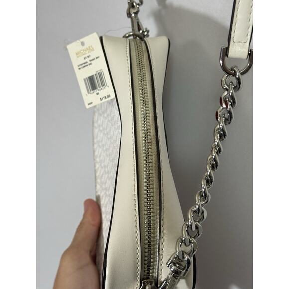 Michael Kors Jet Set MD Camera Crossbody Bag Bright White Logo Leather Chain - Picture 10 of 14